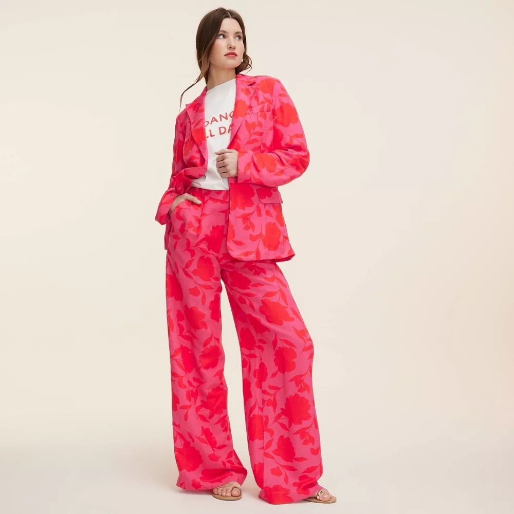 Women's Classic Rose High-Rise Linen Trousers - and Blazer Set kate spade
